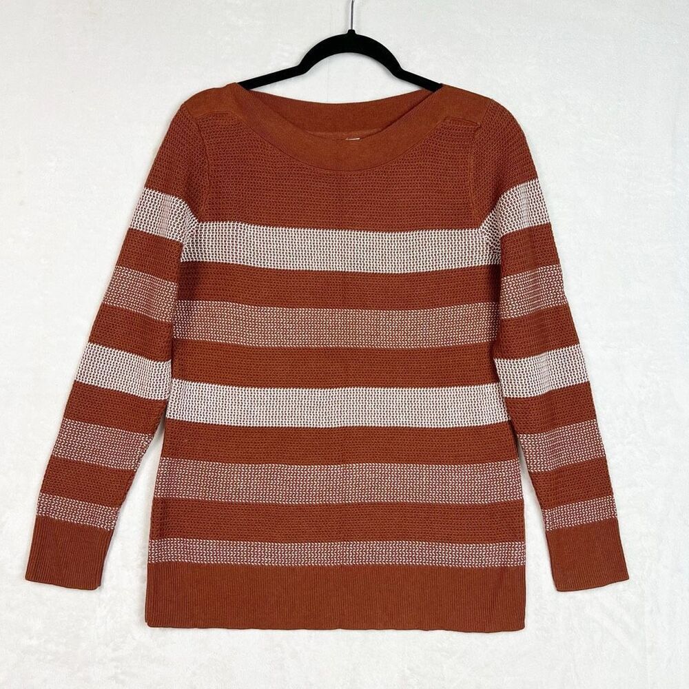 Market & Spruce Gingerbread Ash Rose Stripe Pullover Sweater Size M Brushed Knit